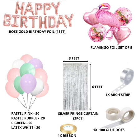 Flamingo Birthday Decoration Kit W Happy Birthday Foil(103 Pcs)