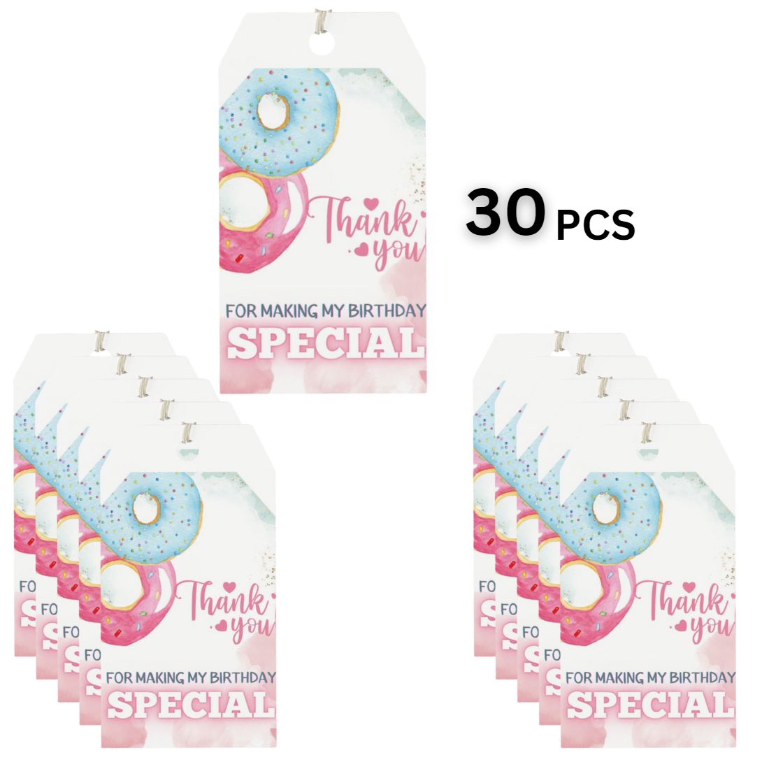 Doughnut Theme Model 2 Birthday Favour Tags (2 x 3.5 inches/250 GSM Cardstock/Mixcolour/30Pcs)