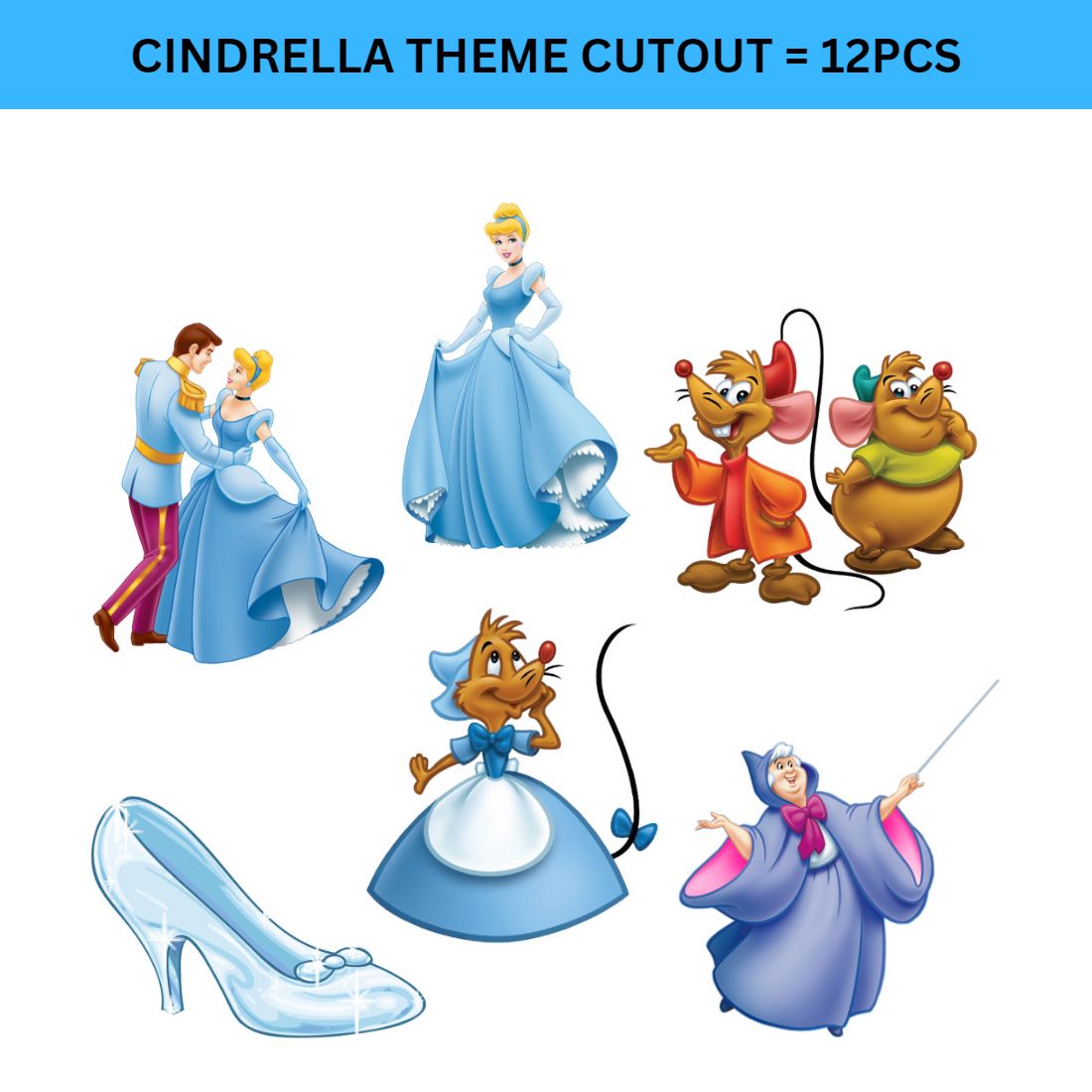 Cindrella Theme Cutout (6 inches/250 GSM Cardstock/Mixcolour/12Pcs)