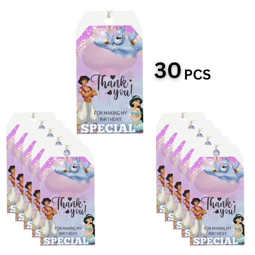 Load image into Gallery viewer, Aladdin Theme Birthday Favour Tags (2 x 3.5 inches/250 GSM Cardstock/Mixcolour/30Pcs)
