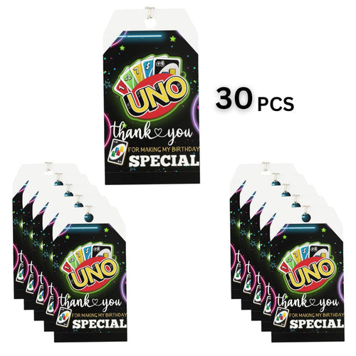 Load image into Gallery viewer, Uno Card Theme Birthday Favour Tags (2 x 3.5 inches/250 GSM Cardstock/Mixcolour/30Pcs)
