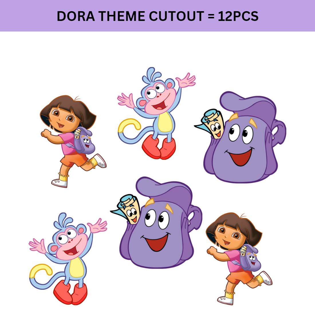 Dora Theme Cutout (6 inches/250 GSM Cardstock/Mixcolour/12Pcs)