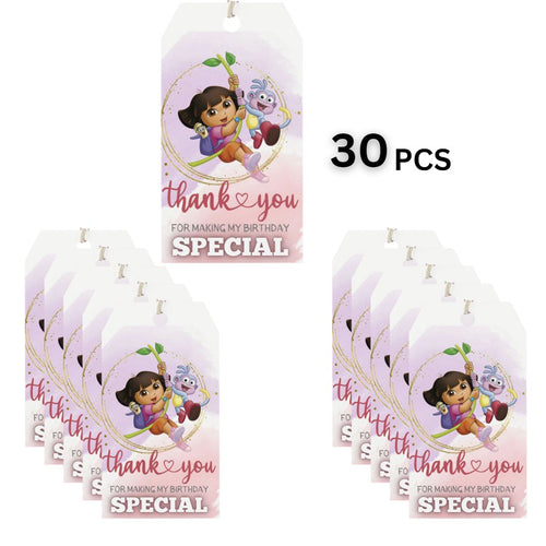 Load image into Gallery viewer, Dora Theme Birthday Favour Tags (2 x 3.5 inches/250 GSM Cardstock/Mixcolour/30Pcs)
