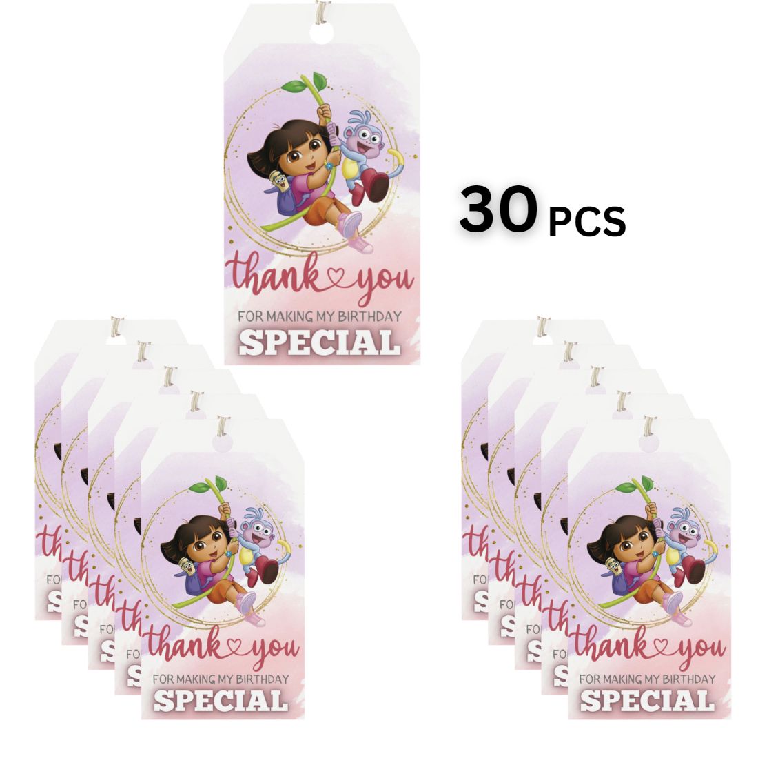 Dora Theme Birthday Favour Tags (2 x 3.5 inches/250 GSM Cardstock/Mixcolour/30Pcs)