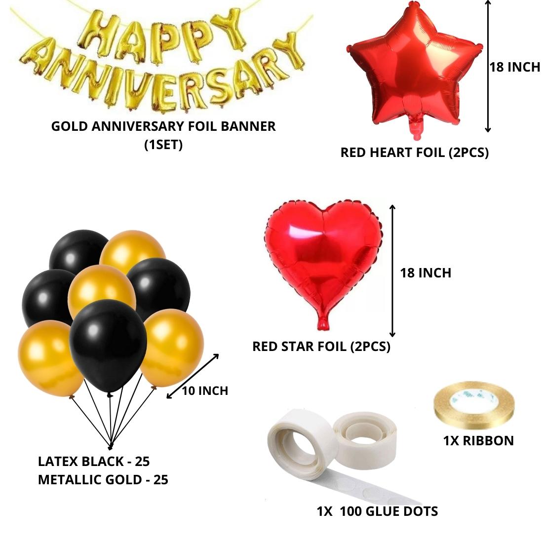 Happy Anniversary Decoration(Red/Gold/Black) - (69 Pcs)