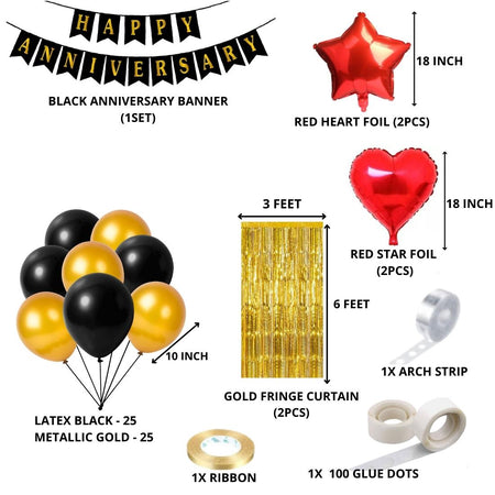 Happy Anniversary Decoration(Red/Gold/Black) - (71 Pcs)