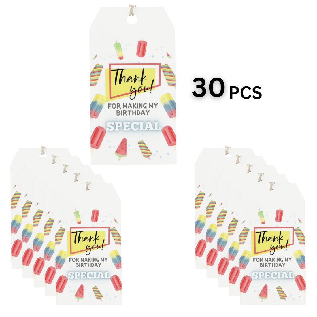 Ice Cream Theme Birthday Favour Tags (2 x 3.5 inches/250 GSM Cardstock/Mixcolour/30Pcs)
