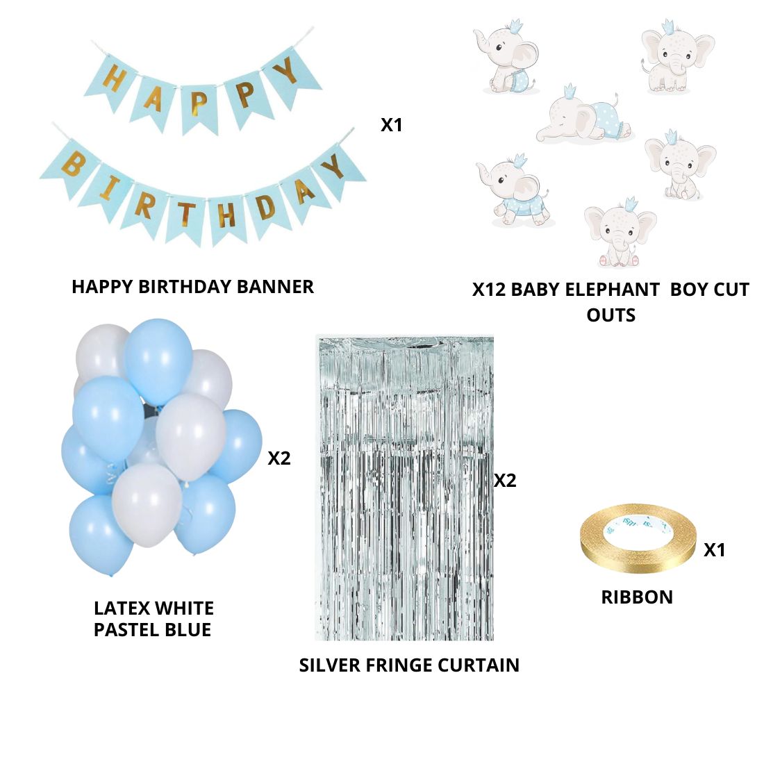 Baby Elephant Boy Theme Balloon Decor DIY Kit (56 Pcs)