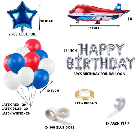 Aeroplane Theme Birthday Balloon Decoration DIY Kit (67 Pcs)