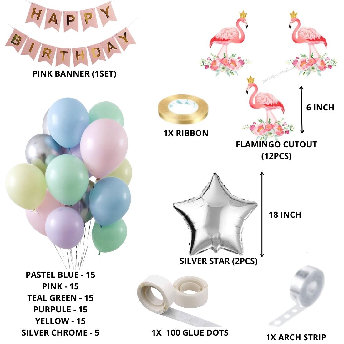 Flamingo Theme Birthday Balloon Decoration DIY Kit (98 Pcs)