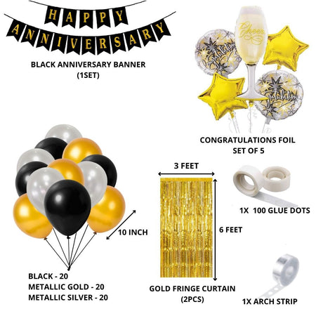 Happy Anniversary Decoration(Black/Silver/Gold) - (71 Pcs)