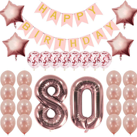 Rose Gold 80Th Birthday Decorations Party Supplies Gifts For Women - Happy Birthday Banner, 80 Number And Confetti Balloons