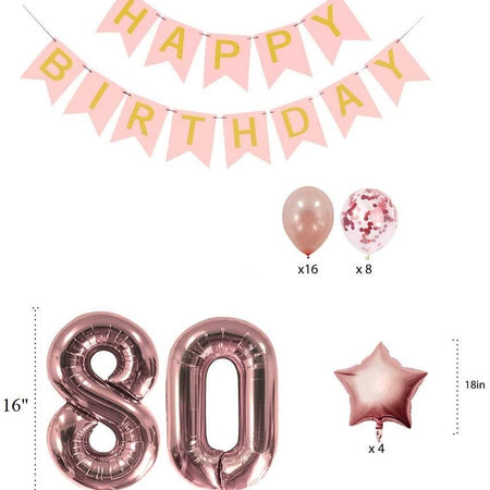 Rose Gold 80Th Birthday Decorations Party Supplies Gifts For Women - Happy Birthday Banner, 80 Number And Confetti Balloons