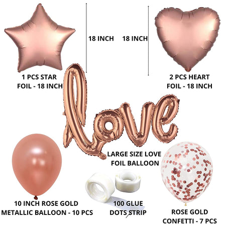 Love Shape Letter Foil Balloon with Rose Gold Confetti and Rose Gold Metallic Balloons for Birthday Wedding Valentine’s Day (21 piece)