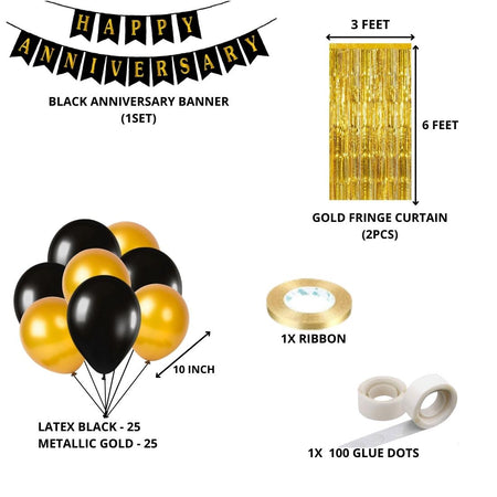 Happy Anniversary Decoration(Black/Silver/Gold) - (55 Pcs)