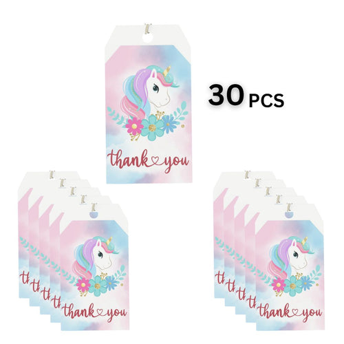 Load image into Gallery viewer, Unicorn Theme Model 4 Birthday Favour Tags (2 x 3.5 inches/250 GSM Cardstock/Multicolour/30Pcs)
