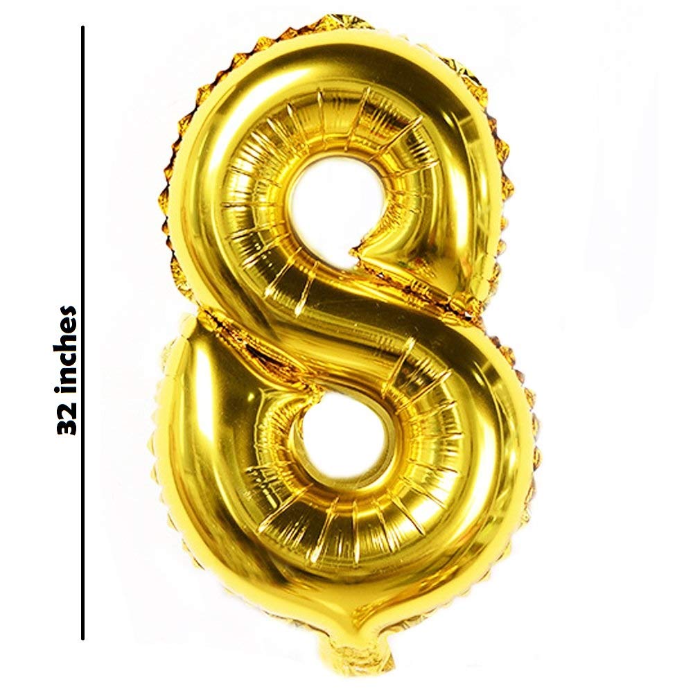 32 Inches Number Foil Balloon, Gold Color, Number 8