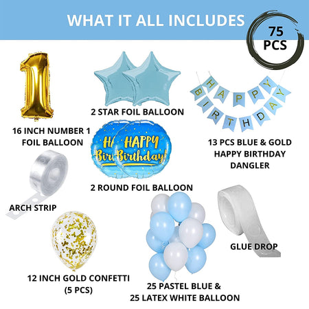 1st Birthday Decorations kit for Boys - 80 pcs Combo Sets