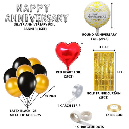 Happy Anniversary Decoration(Red/Black/Silver/Gold) - (72 Pcs)
