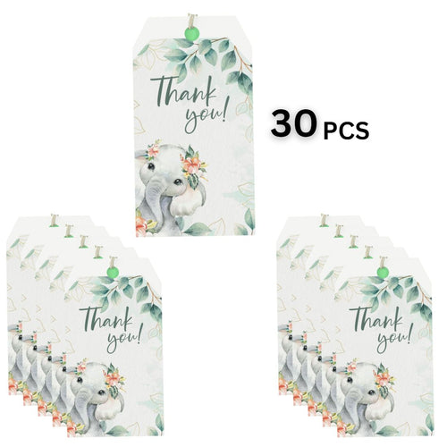 Load image into Gallery viewer, Elephant Theme Birthday Favour Tags (2 x 3.5 inches/250 GSM Cardstock/Mixcolour/30Pcs)
