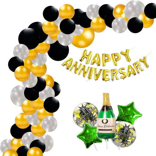 Load image into Gallery viewer, Happy Anniversary Decoration  - Congratulations Green Bottle / Gold/Black Balloons - (81 Pcs)
