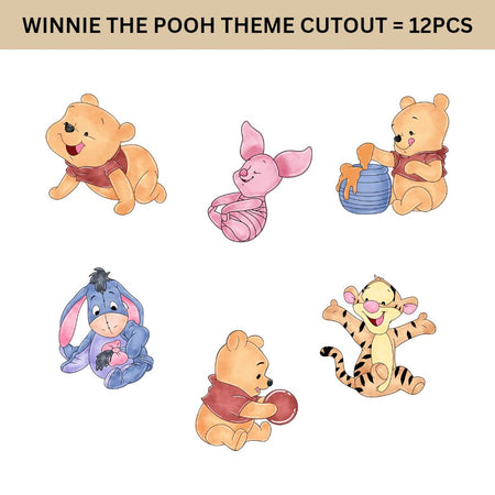 Winnie The Pooh Theme Cutout - (6 inches/250 GSM Cardstock/Mixcolour/12Pcs)