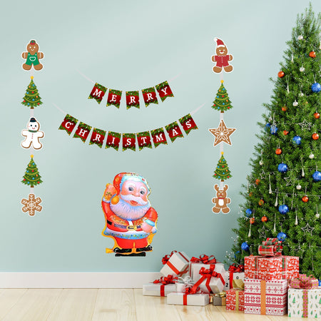 Merry Christmas Theme Decoration Kit (6 inches / 250 GSM Card Stock / Red, Green / 25 Pcs)