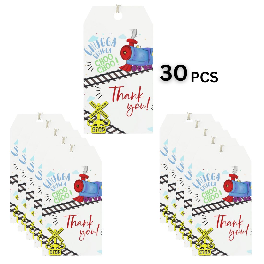Train Theme Model 2 Birthday Favour Tags (2 x 3.5 inches/250 GSM Cardstock/Multicolour/30Pcs)