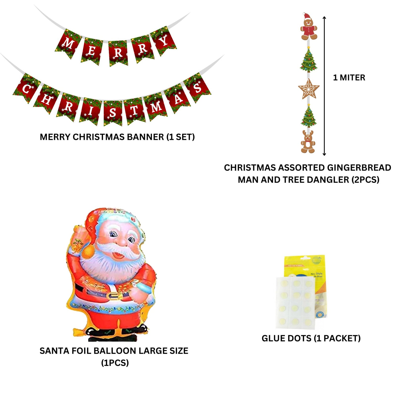 Merry Christmas Theme Decoration Kit (6 inches / 250 GSM Card Stock / Red, Green / 25 Pcs)