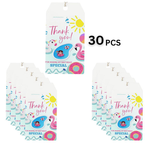 Load image into Gallery viewer, Pool Party Theme Birthday Favour Tags (2 x 3.5 inches/250 GSM Cardstock/Mixcolour/30Pcs)
