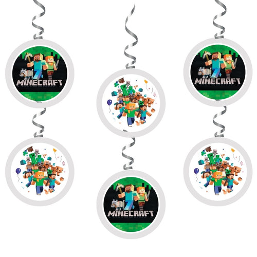 Load image into Gallery viewer, Minecraft Theme Hanging Danglers - Set of 6, Double-Sided Prints, 6 Inches Each with Hanging Ribbon
