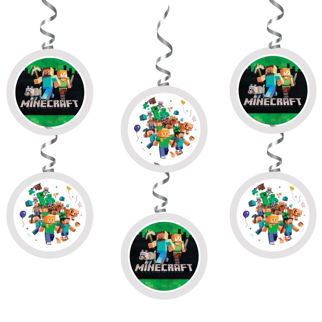 Minecraft Theme Hanging Danglers - Set of 6, Double-Sided Prints, 6 Inches Each with Hanging Ribbon