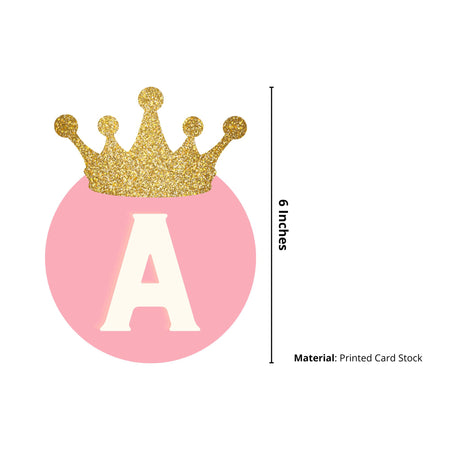 Pink Crown theme Happy Birthday Banner (6 inches/250 GSM Cardstock/Pink ,Gold, White/13Pcs)