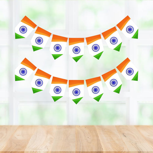 Load image into Gallery viewer, Tricolor Independence Day Bunting (6.5 Inches/250 GSM Cardstock/Orange , White , Green &amp; Blue/14Pcs)
