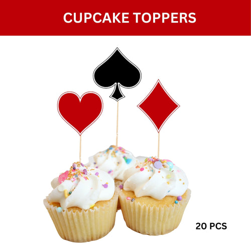 Load image into Gallery viewer, 20 Pcs Red &amp; Black Cardstock Cake &amp; Cupcake Toppers for Card Party/Poker Party
