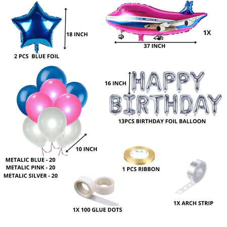 Pink Aeroplane Theme Birthday Decoration DIY Kit (67 Pcs)
