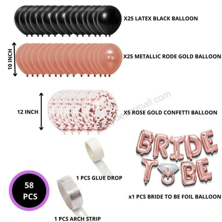 Rose Gold Bride To Be Balloons and Confetti Balloons Black, Metallic Rose Gold Balloons Set for Bridal Shower Decorations -58 Pcs