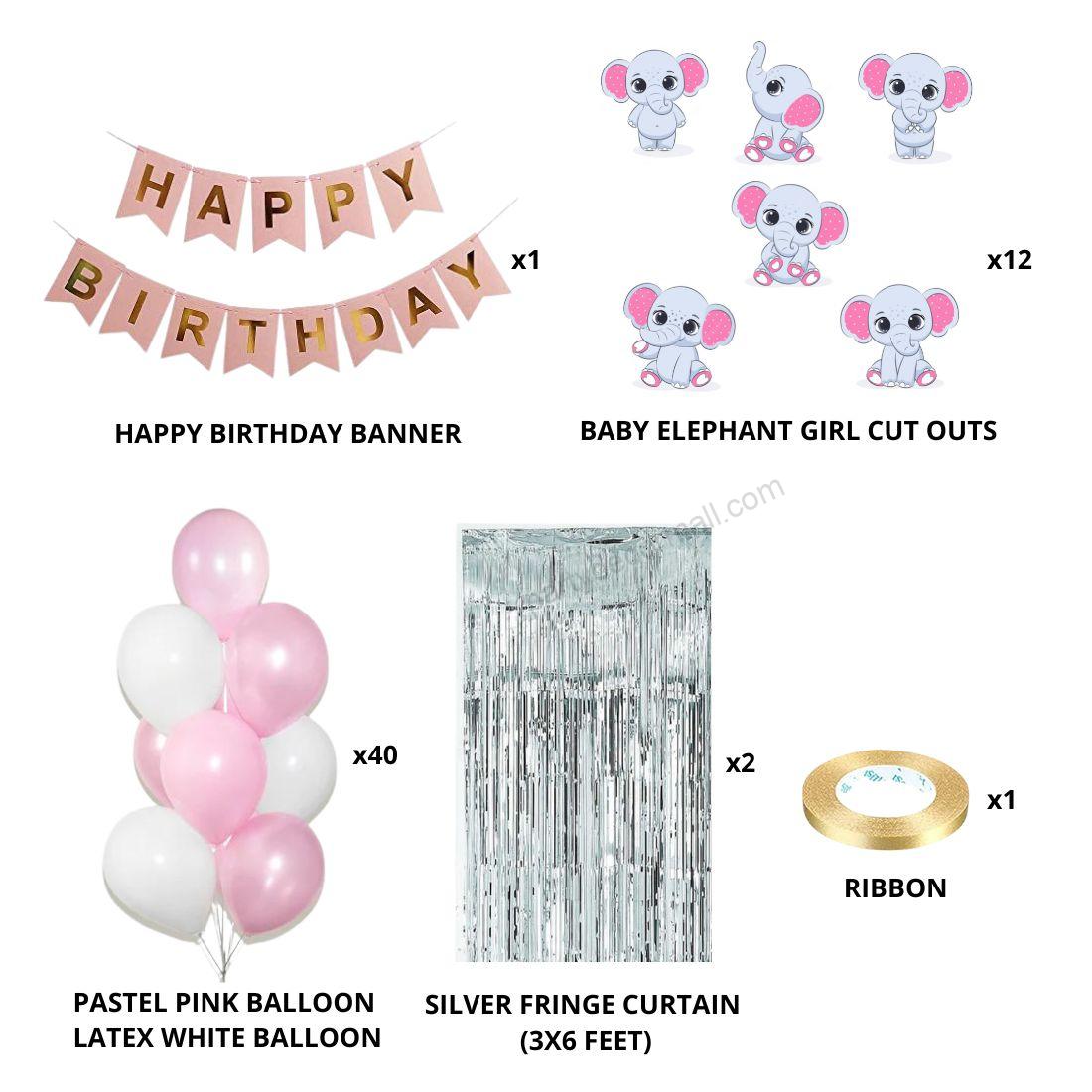 Baby Elephant Girl Theme Balloon Decor DIY Kit (56 Pcs)