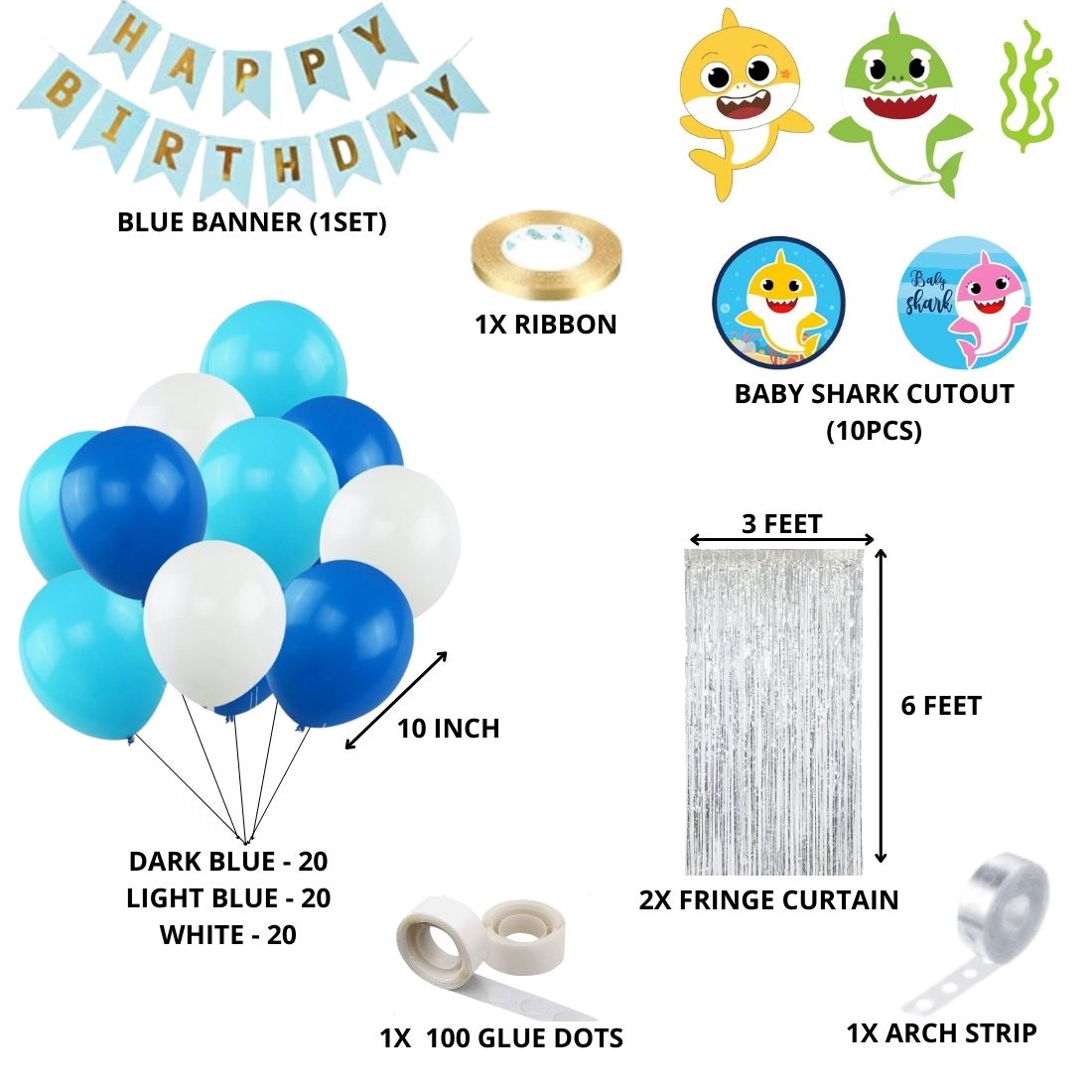 Baby Shark Theme Birthday Balloon Decoration DIY Kit (76 Pcs)
