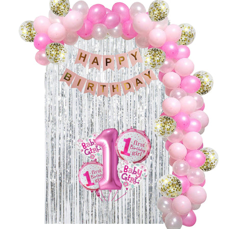 1st Birthday Decoration For Girl Happy Birthday Foil Balloon, Metallic Balloons Combo Girls Birthday Supplies (109 Pcs)