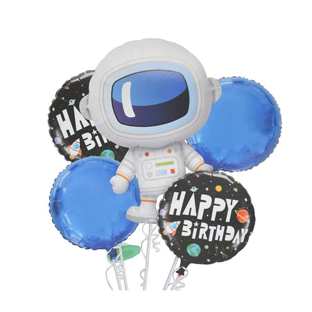 Astronaut Theme Happy Birthday Foil Balloon Set for Space Theme Birthday Party - Pack of 5