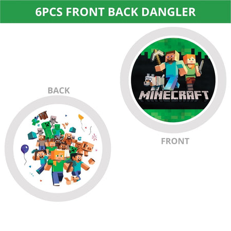 Minecraft Theme Hanging Danglers - Set of 6, Double-Sided Prints, 6 Inches Each with Hanging Ribbon