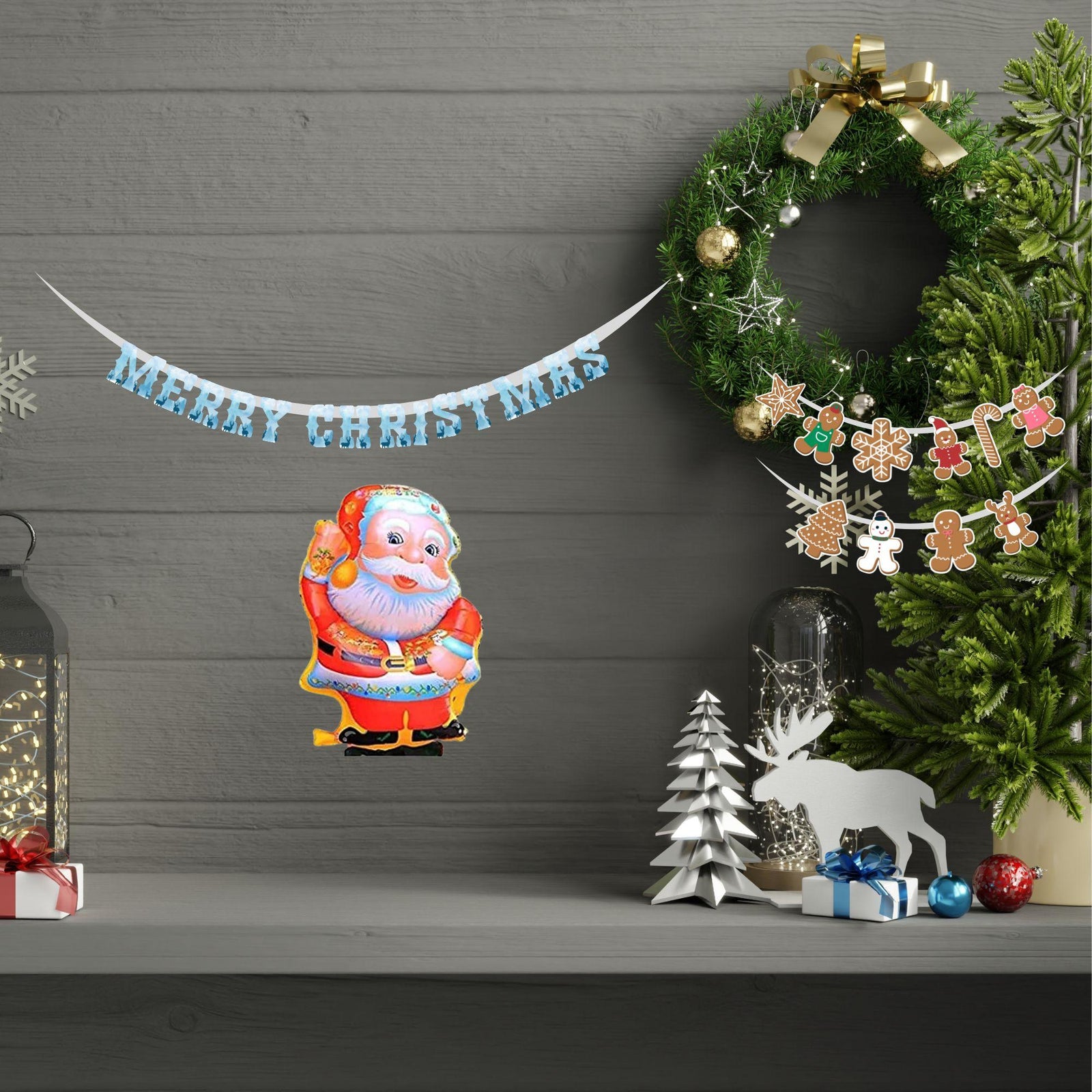 Merry Christmas Theme Decoration Kit- (6 inches/250 GSM Cardstock/Light Blue, White, Red, Brown/25 Pcs)