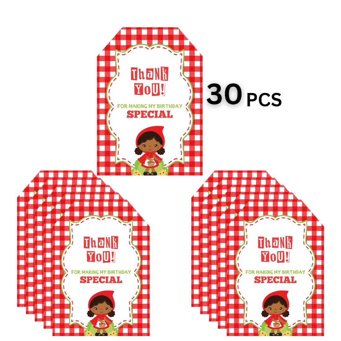 Little Red Riding Hood Theme Birthday Favour Tags (2 x 3.5 inches/250 GSM Cardstock/Mixcolour/30Pcs)