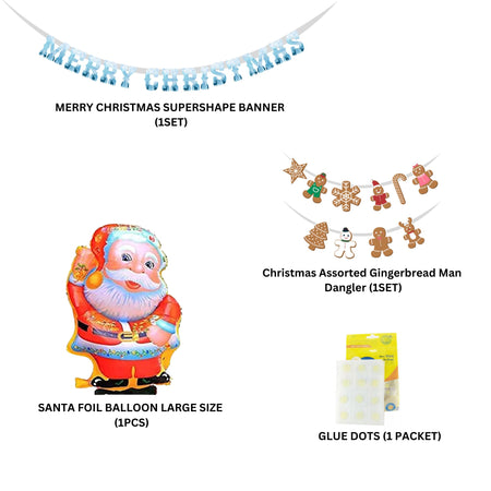Merry Christmas Theme Decoration Kit- (6 inches/250 GSM Cardstock/Light Blue, White, Red, Brown/25 Pcs)