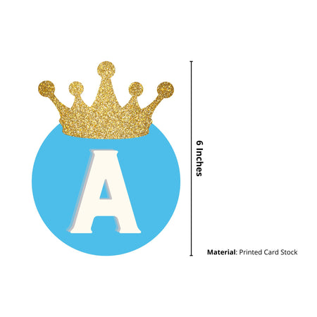 Blue Crown theme Happy Birthday Banner (6 inches/250 GSM Cardstock/Blue, Gold, White/13Pcs)