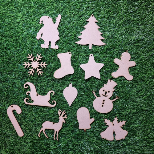 Load image into Gallery viewer, Christmas Tree Ornaments/Hangings Mdf (3.5 Inches / 3MM MDF board / Brown / 13 Pcs)
