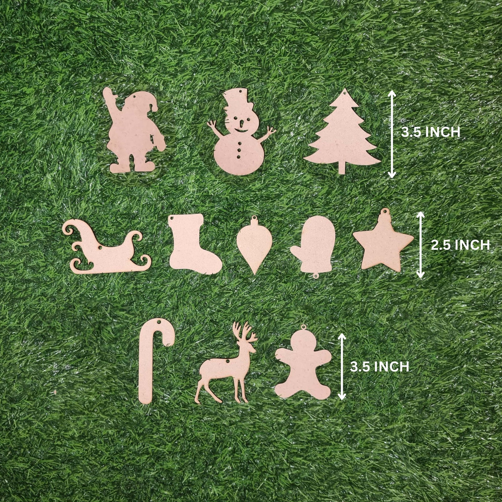 Christmas Tree Ornaments/Hangings Mdf (3.5 Inches / 3MM MDF board / Brown / 13 Pcs)