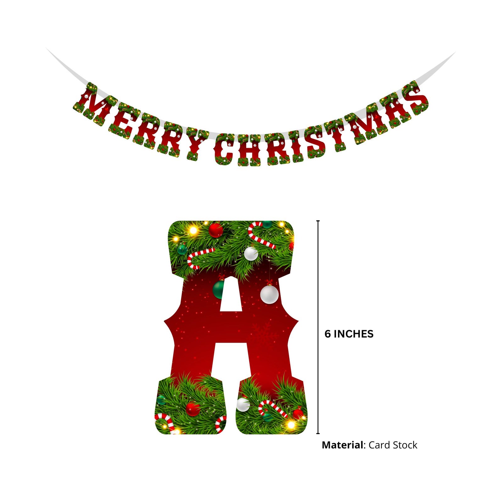 Merry Christmas Theme Decoration Kit- (6 inches/250 GSM Cardstock/Red, Green/25 Pcs)