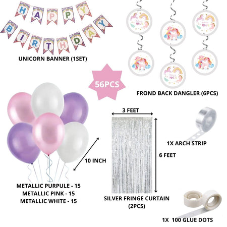 Unicorn Theme Decoration Birthday Kits- 56Pcs